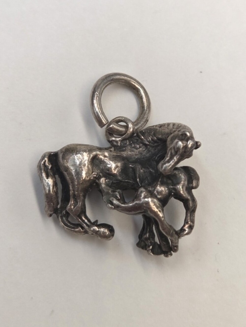 Vintage 925 Sterling Silver Horses Mare with Foal Momma Baby Pendant Charm